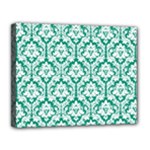 White On Emerald Green Damask Canvas 14  x 11  (Framed)