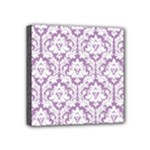 White On Lilac Damask Mini Canvas 4  x 4  (Framed)