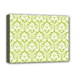 White On Spring Green Damask Deluxe Canvas 16  x 12  (Framed) 