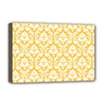 White On Sunny Yellow Damask Deluxe Canvas 18  x 12  (Framed)