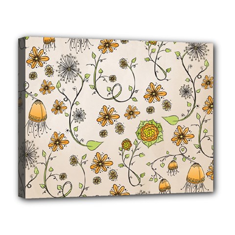 Yellow Whimsical Flowers  Canvas 14  x 11  (Framed) from UrbanLoad.com