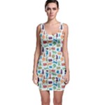 Blue Colorful Cats Silhouettes Pattern Bodycon Dresses