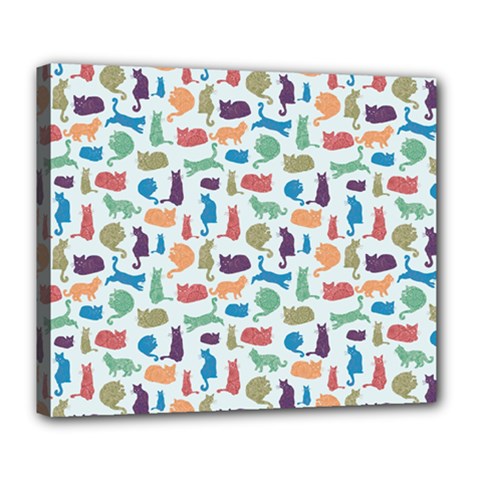 Blue Colorful Cats Silhouettes Pattern Deluxe Canvas 24  x 20   from UrbanLoad.com
