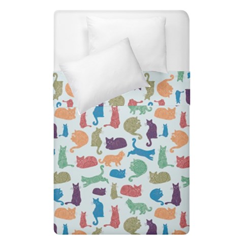Blue Colorful Cats Silhouettes Pattern Duvet Cover (Single Size) from UrbanLoad.com