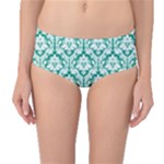 Emerald Green Damask Pattern Mid-Waist Bikini Bottoms