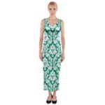 Emerald Green Damask Pattern Fitted Maxi Dress