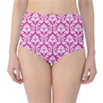 Hot Pink Damask Pattern High-Waist Bikini Bottoms