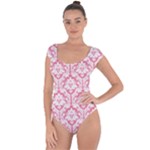 soft Pink Damask Pattern Short Sleeve Leotard (Ladies)