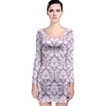 Lilac Damask Pattern Long Sleeve Bodycon Dress