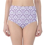 Lilac Damask Pattern High-Waist Bikini Bottoms