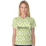 Spring Green Damask Pattern Women s V-Neck Sport Mesh Tee