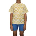 White On Sunny Yellow Damask Kid s Short Sleeve Swimwear