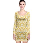 Sunny Yellow Damask Pattern Long Sleeve Bodycon Dress