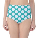 Turquoise Polkadot Pattern High-Waist Bikini Bottoms