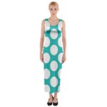Turquoise Polkadot Pattern Fitted Maxi Dress