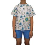 Whimsical Flowers Blue Kid s Short Sleeve Swimwear