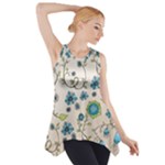 Whimsical Flowers Blue Side Drop Tank Tunic