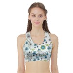 Blue Whimsical Flowers  on blue Women s Sports Bra with Border