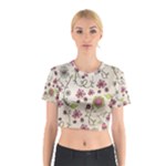 Pink Whimsical flowers on beige Cotton Crop Top