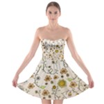 Yellow Whimsical Flowers  Strapless Dresses