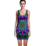 Star Of Leaves, Abstract Magenta Green Forest Sleeveless Bodycon Dress
