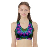 Star Of Leaves, Abstract Magenta Green Forest Women s Sports Bra with Border