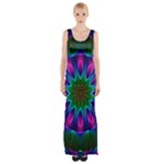 Star Of Leaves, Abstract Magenta Green Forest Maxi Thigh Split Dress