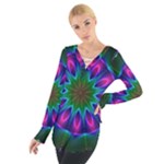 Star Of Leaves, Abstract Magenta Green Forest Women s Tie Up Tee
