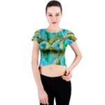 Crystal Gold Peacock, Abstract Mystical Lake Crew Neck Crop Top