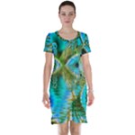 Crystal Gold Peacock, Abstract Mystical Lake Short Sleeve Nightdress
