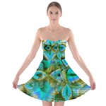 Crystal Gold Peacock, Abstract Mystical Lake Strapless Dresses