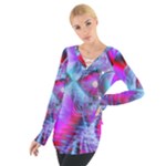 Crystal Northern Lights Palace, Abstract Ice  Women s Tie Up Tee