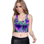 Evening Crystal Primrose, Abstract Night Flowers Racer Back Crop Top