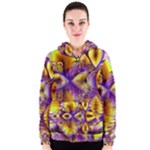 Golden Violet Crystal Palace, Abstract Cosmic Explosion Women s Zipper Hoodie