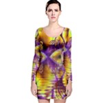 Golden Violet Crystal Palace, Abstract Cosmic Explosion Long Sleeve Velvet Bodycon Dress
