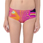 Magenta Boardwalk Carnival, Abstract Ocean Shimmer Mid-Waist Bikini Bottoms