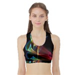 Peacock Symphony, Abstract Rainbow Music Women s Sports Bra with Border