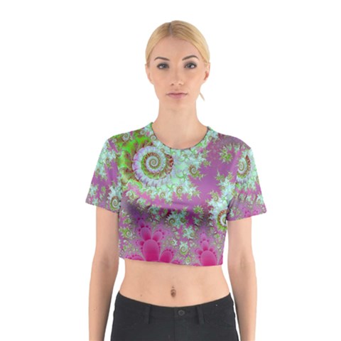 Raspberry Lime Surprise, Abstract Sea Garden  Cotton Crop Top from UrbanLoad.com