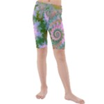 Rose Forest Green, Abstract Swirl Dance Kid s Mid Length Swim Shorts