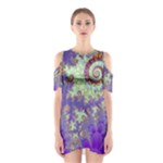 Sea Shell Spiral, Abstract Violet Cyan Stars Cutout Shoulder Dress