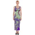 Sea Shell Spiral, Abstract Violet Cyan Stars Fitted Maxi Dress
