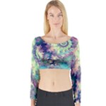 Violet Teal Sea Shells, Abstract Underwater Forest (purple Sea Horse, Abstract Ocean Waves  Long Sleeve Crop Top