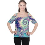 Violet Teal Sea Shells, Abstract Underwater Forest (purple Sea Horse, Abstract Ocean Waves  Women s Cutout Shoulder Tee