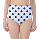Polka Dots - Oxford Blue on White High-Waist Bikini Bottoms
