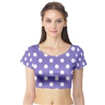 Polka Dots - White on Ube Violet Short Sleeve Crop Top (Tight Fit)
