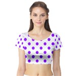Polka Dots - Violet on White Short Sleeve Crop Top (Tight Fit)