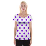 Polka Dots - Violet on White Women s Cap Sleeve Top