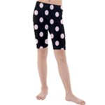 Polka Dots - Pale Pink on Black Kid s Mid Length Swim Shorts