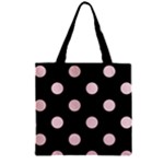 Polka Dots - Pale Pink on Black Zipper Grocery Tote Bag