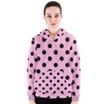 Polka Dots - Black on Cotton Candy Pink Women s Zipper Hoodie